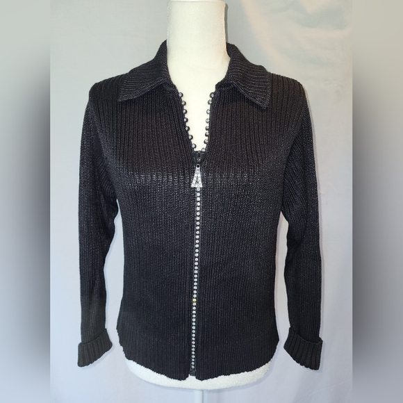 Fia Italia Handloomed - Black Diamond Zipper Cardigan - (M) - Picture 1 of 3